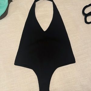 Black halter top body suit